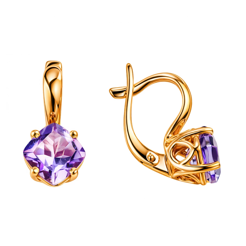 Серьги с аметистами из красного золота 585 пробы