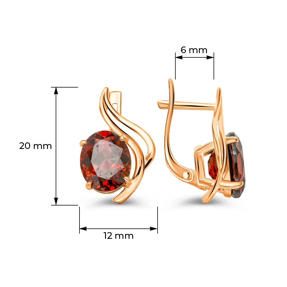 Серьги с гранатами из красного золота 585 пробы