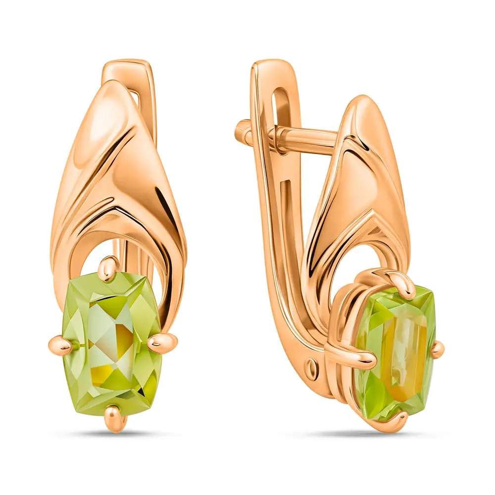 Серьги с хризолитами из красного золота 585 пробы 1
