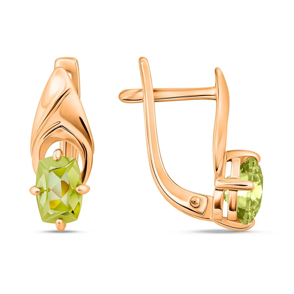 Серьги с хризолитами из красного золота 585 пробы 3