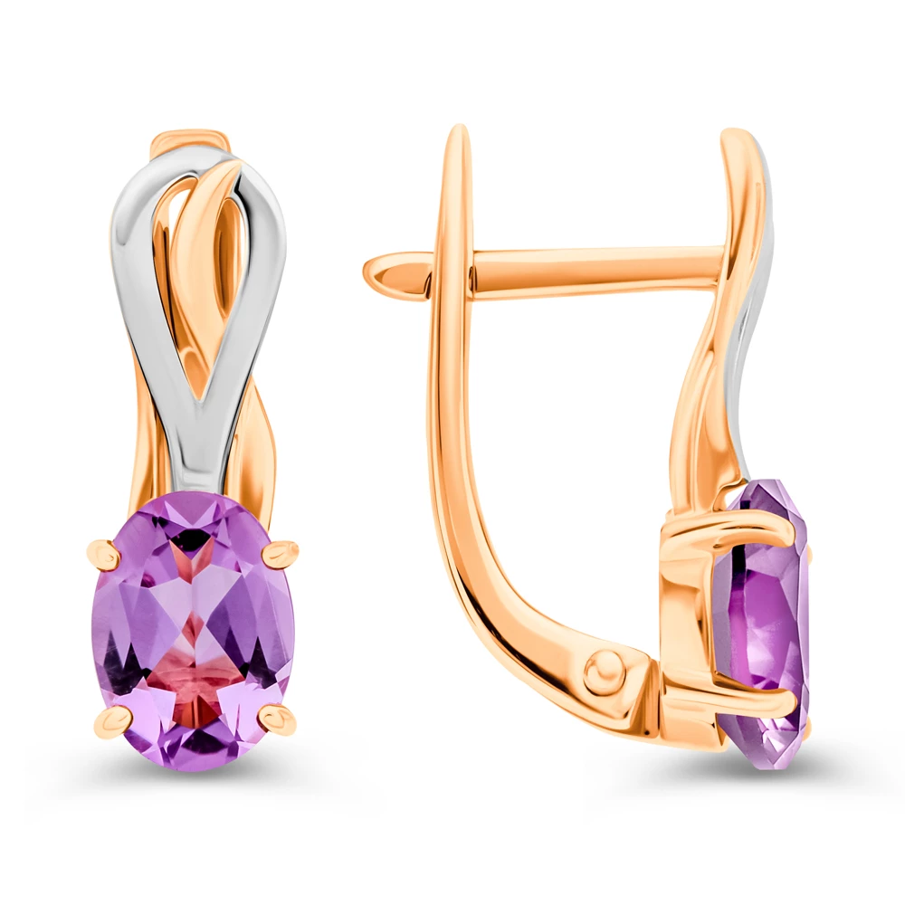 Серьги с аметистами из красного золота 375 пробы 2