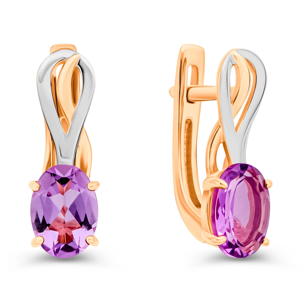 Серьги с аметистами из красного золота 375 пробы 1
