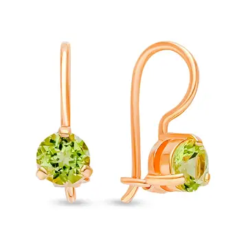 Серьги с хризолитами из красного золота 375 пробы