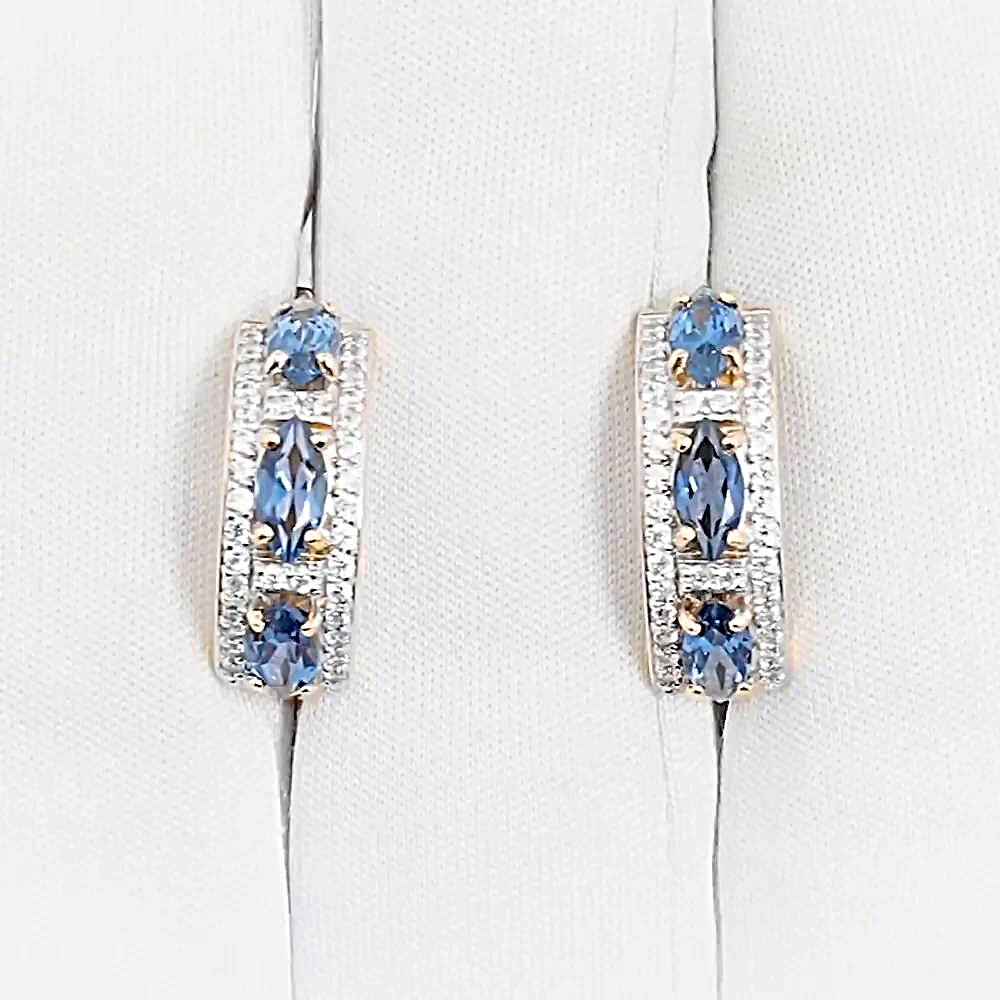 Серьги с топазом лондон и фианитами из красного золота 585 пробы