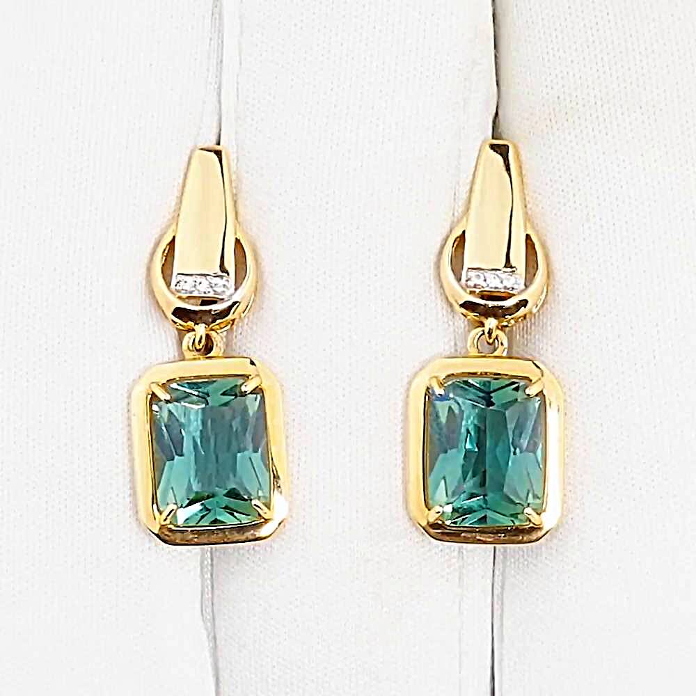 Серьги с турмалином синтетическим и фианитами из красного золота 585 пробы 1