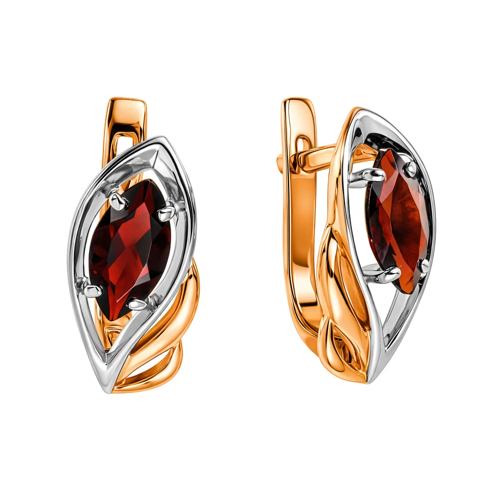 Серьги с гранатами из красного золота 585 пробы