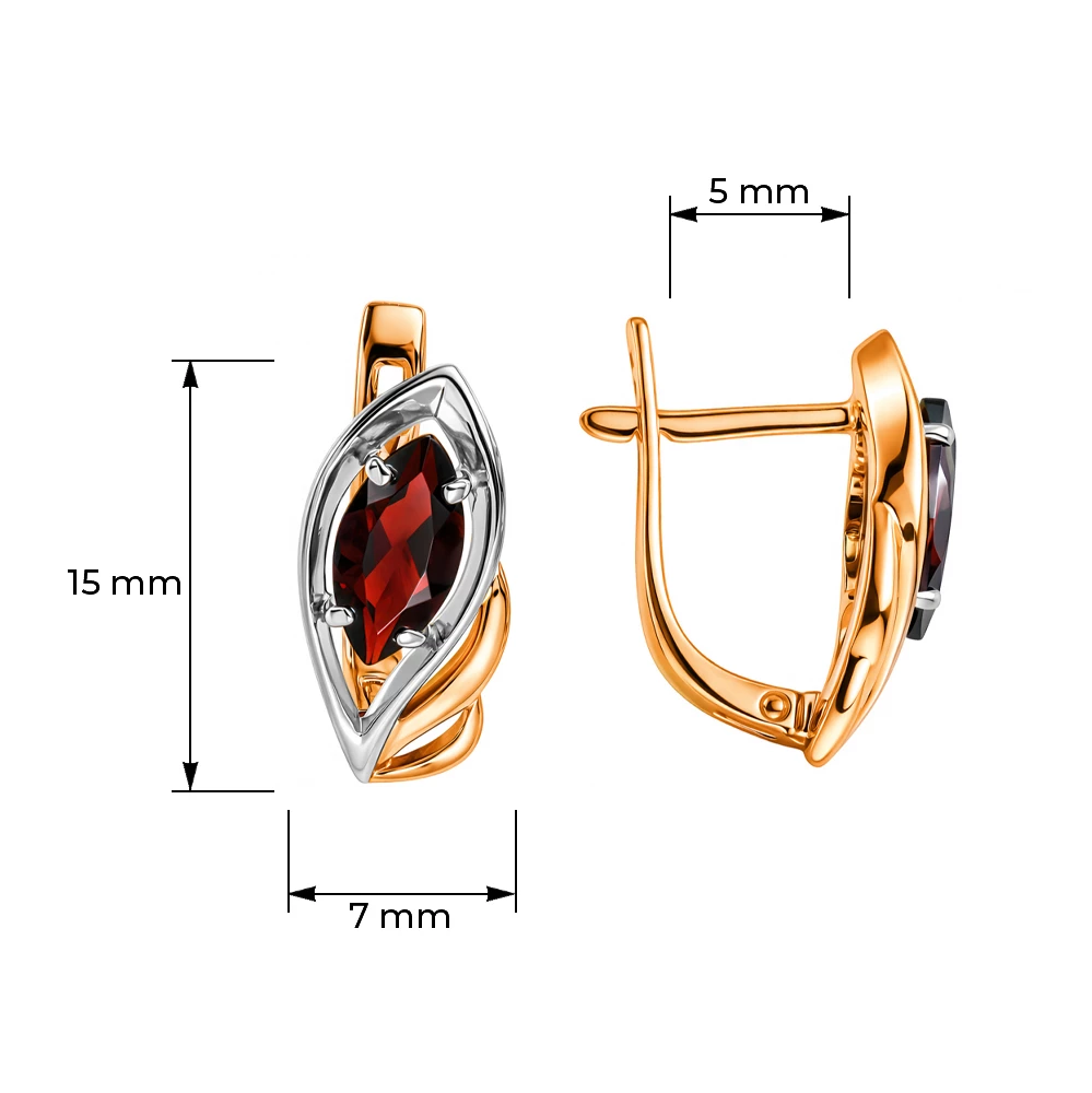 Серьги с гранатами из красного золота 585 пробы Серьги с гранатами из красного золота 585 пробы