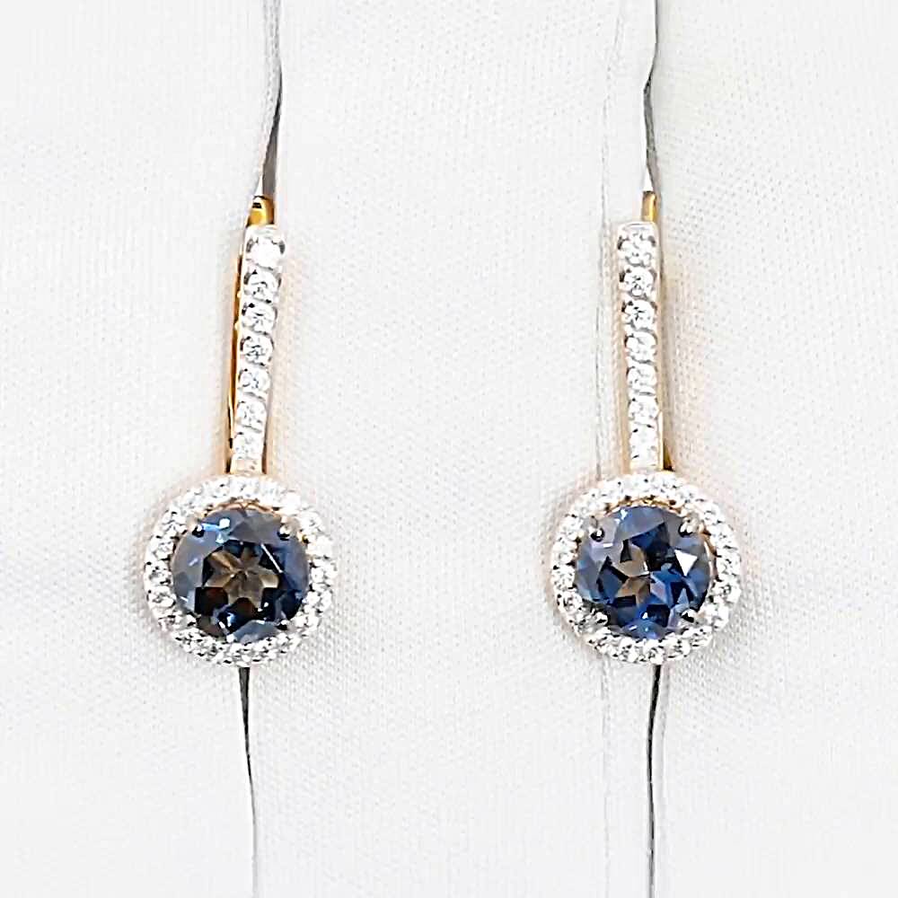 Серьги с топазом лондон и фианитами из красного золота 585 пробы