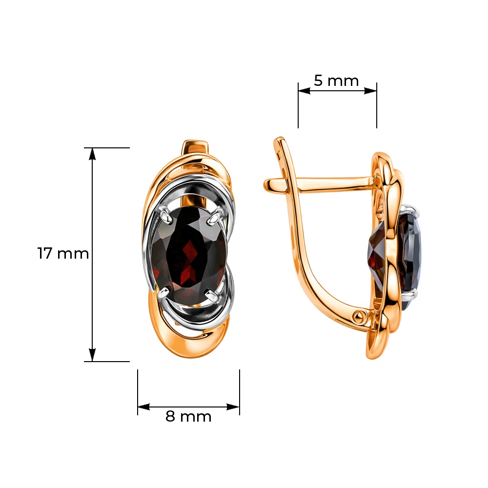 Серьги с гранатами из красного золота 585 пробы