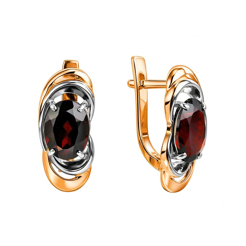 Серьги с гранатами из красного золота 585 пробы
