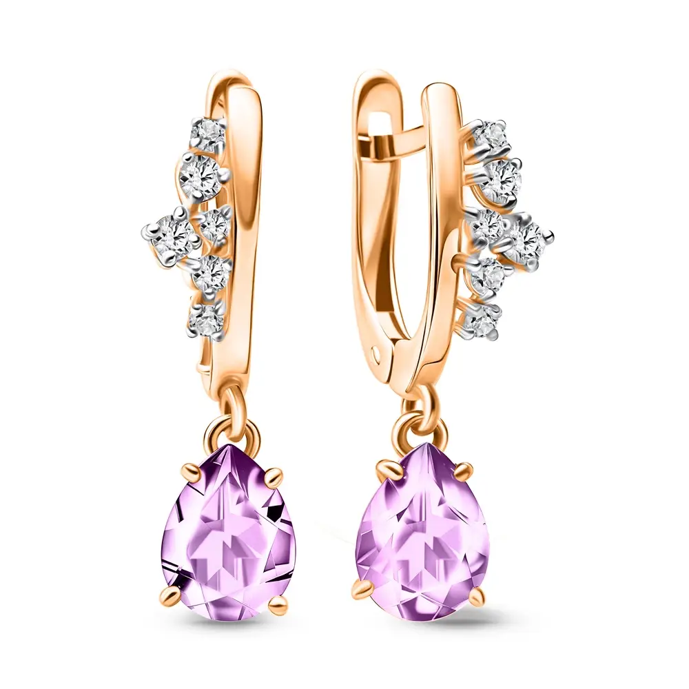 Серьги с аметистами и фианитами из красного золота 585 пробы 1