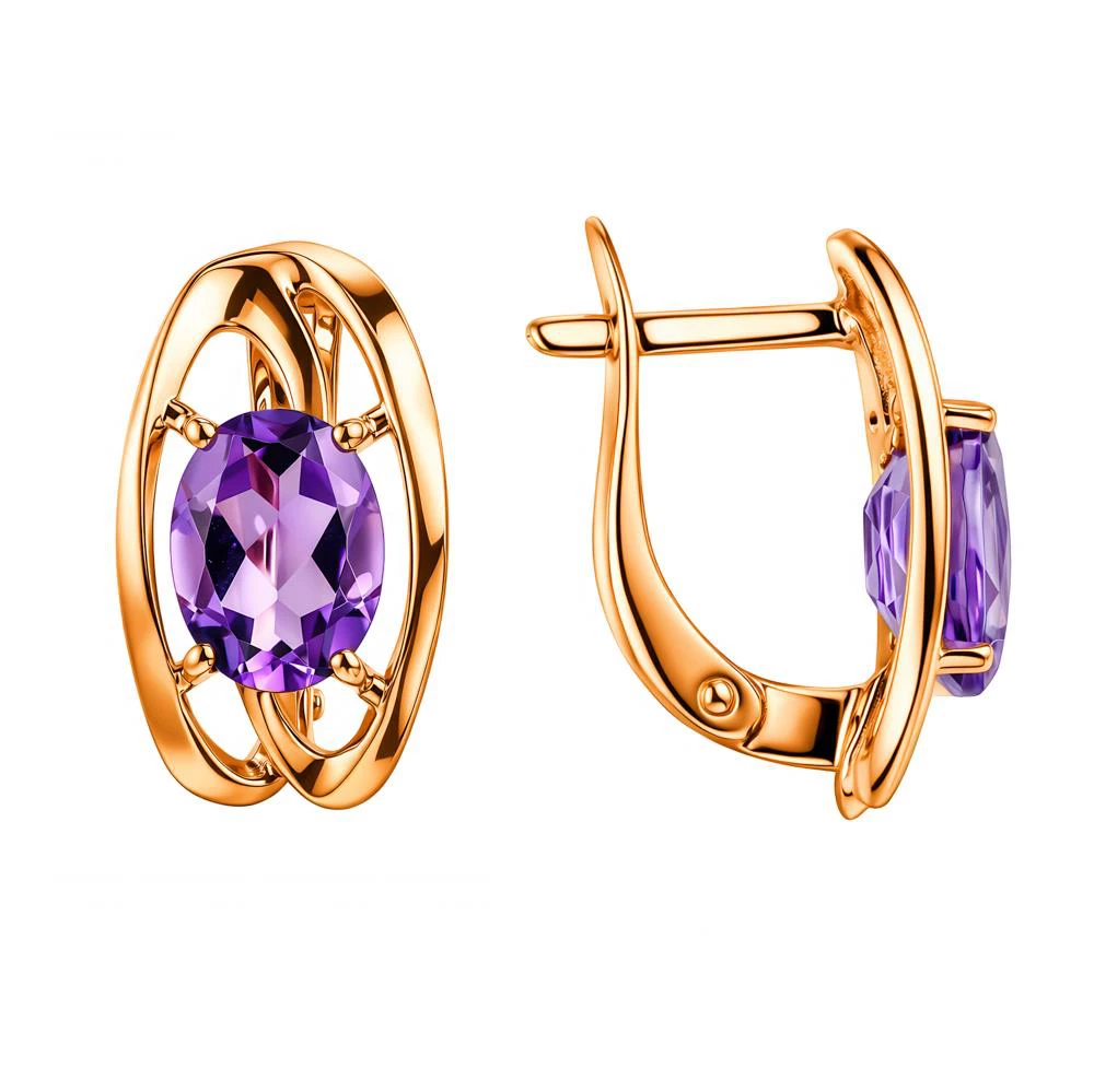 Серьги с аметистами из красного золота 585 пробы