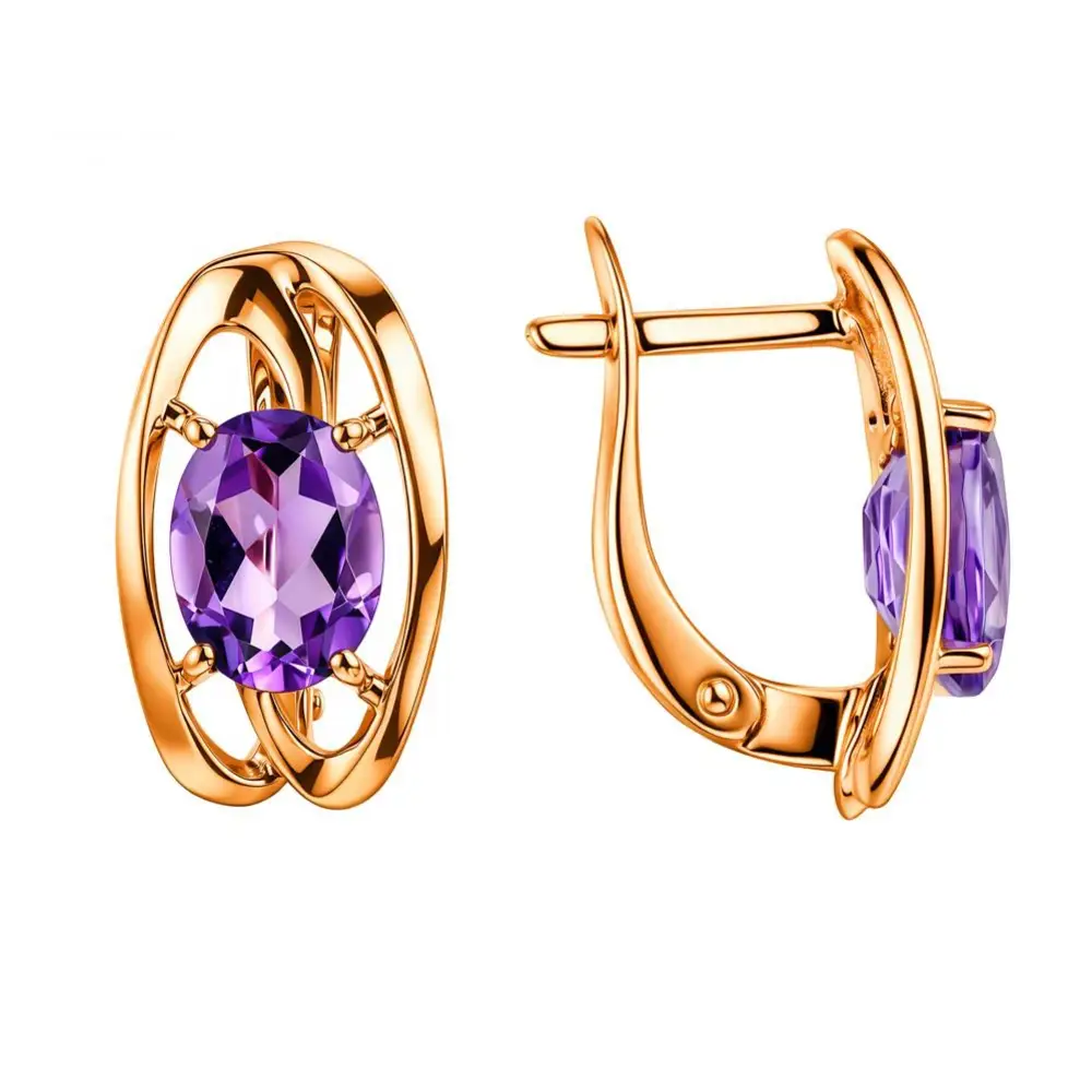Серьги с аметистами из красного золота 585 пробы 3