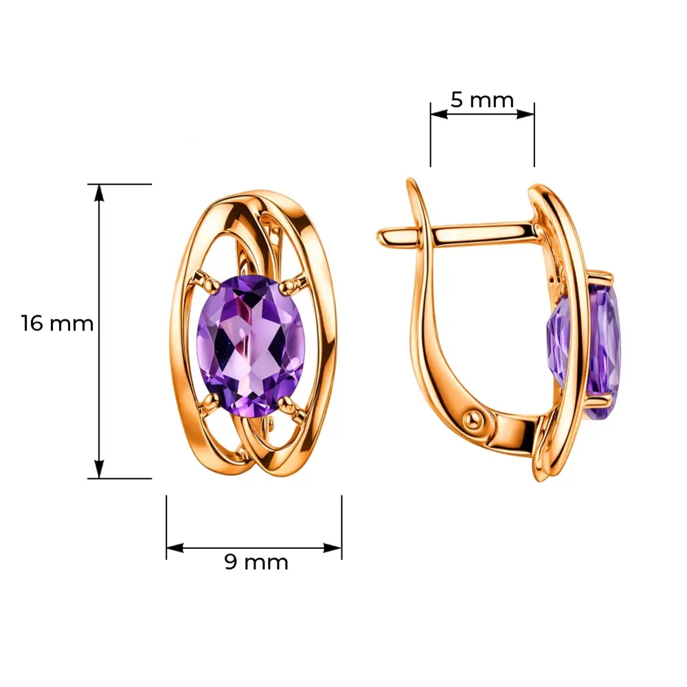 Серьги с аметистами из красного золота 585 пробы 4