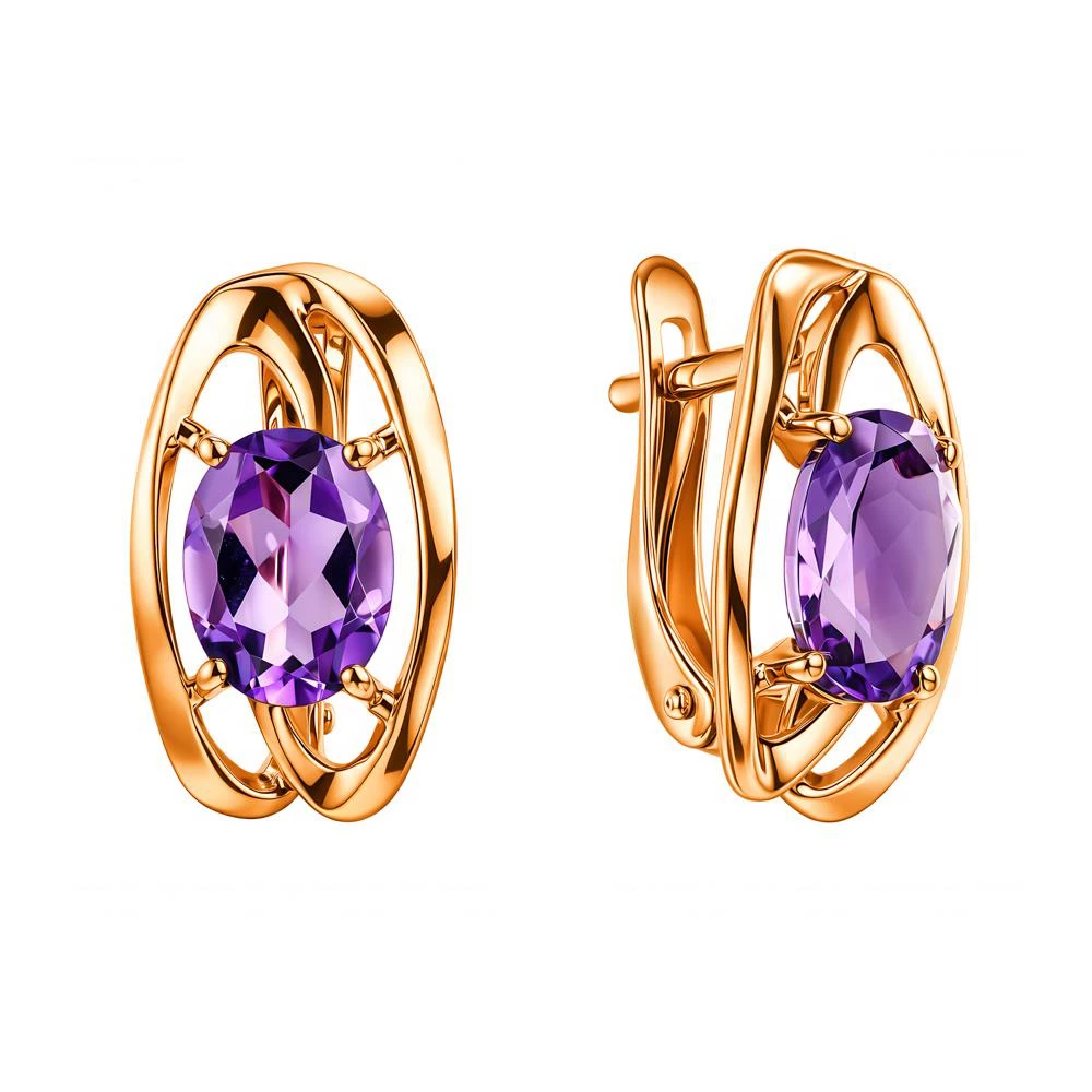 Серьги с аметистами из красного золота 585 пробы