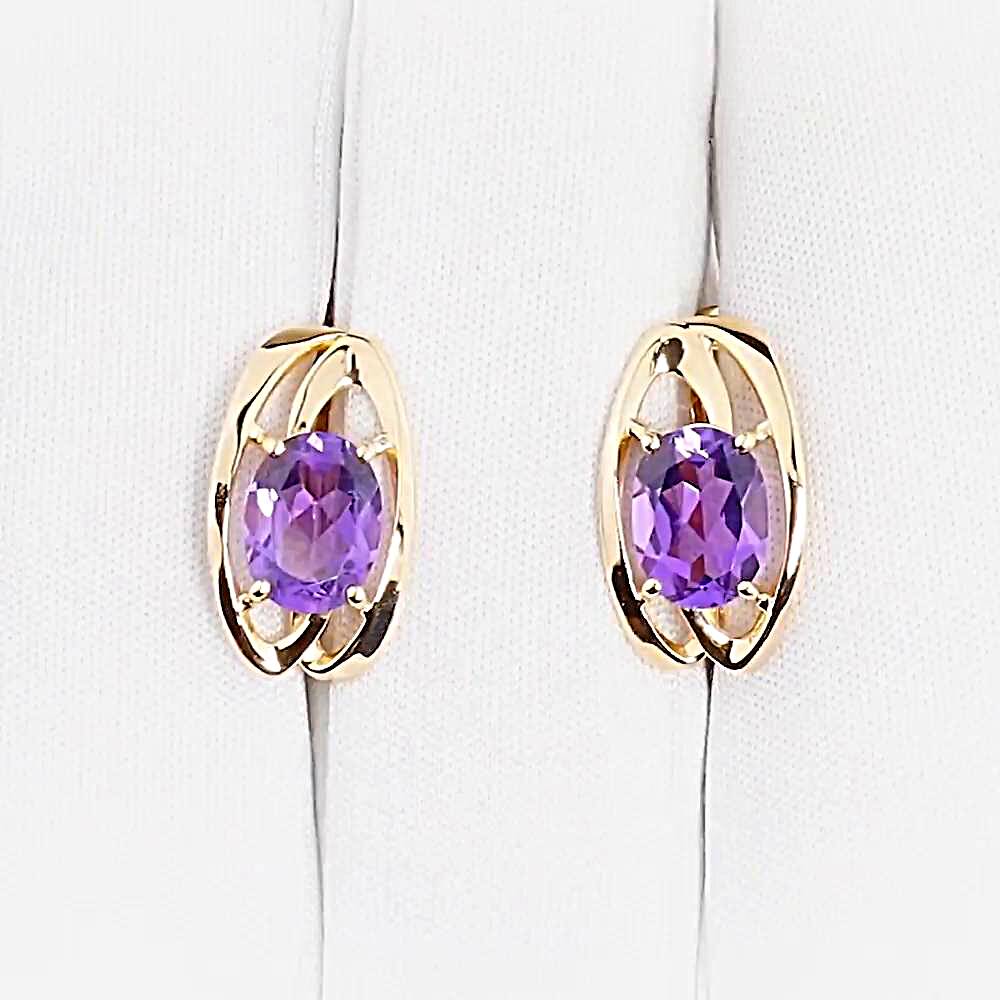 Серьги с аметистами из красного золота 585 пробы