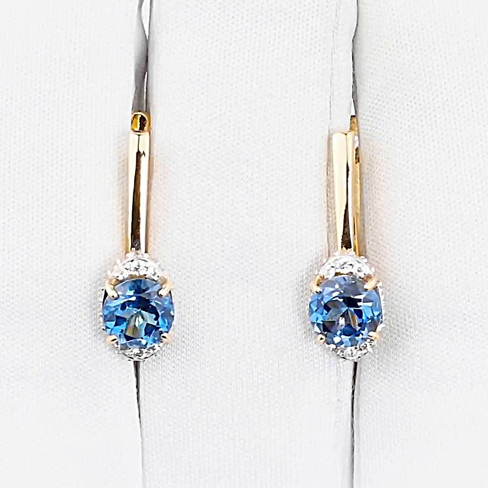 Серьги с топазом лондон и фианитами из красного золота 585 пробы 1