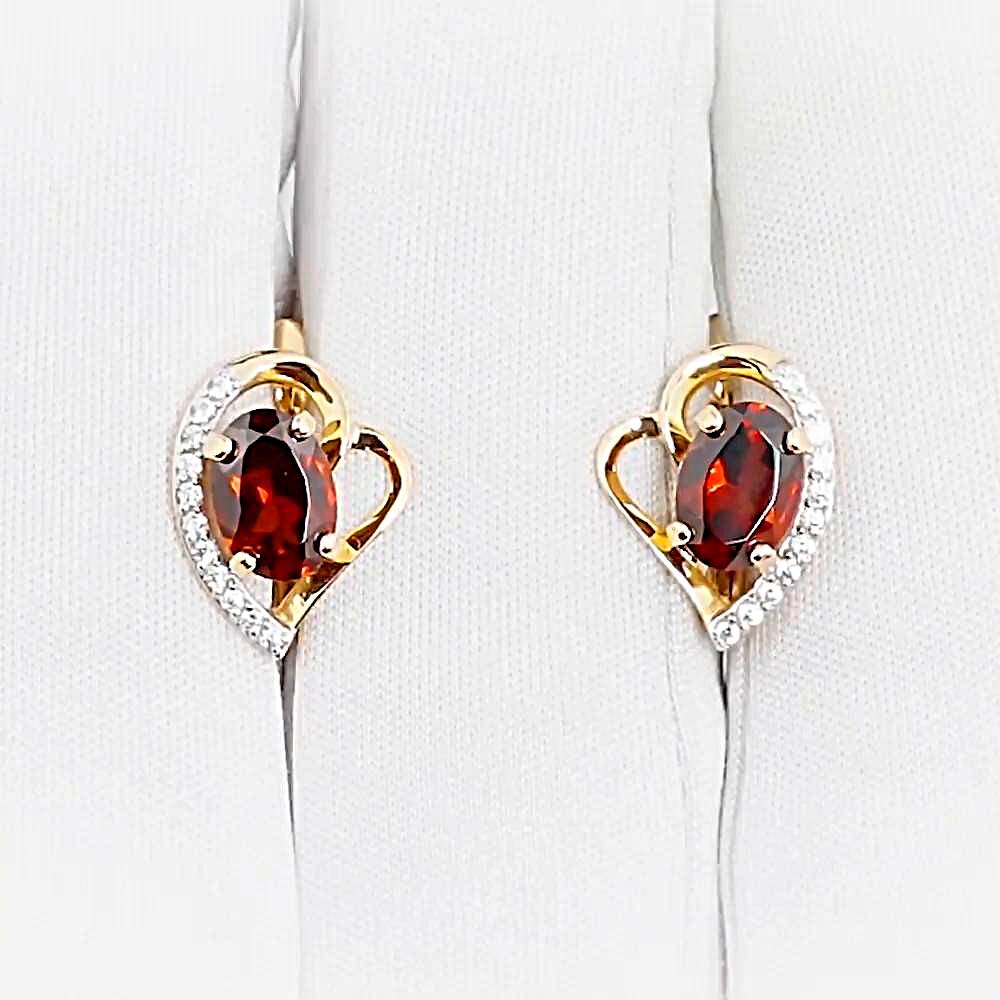 Серьги с гранатами и фианитами из красного золота 585 пробы 1