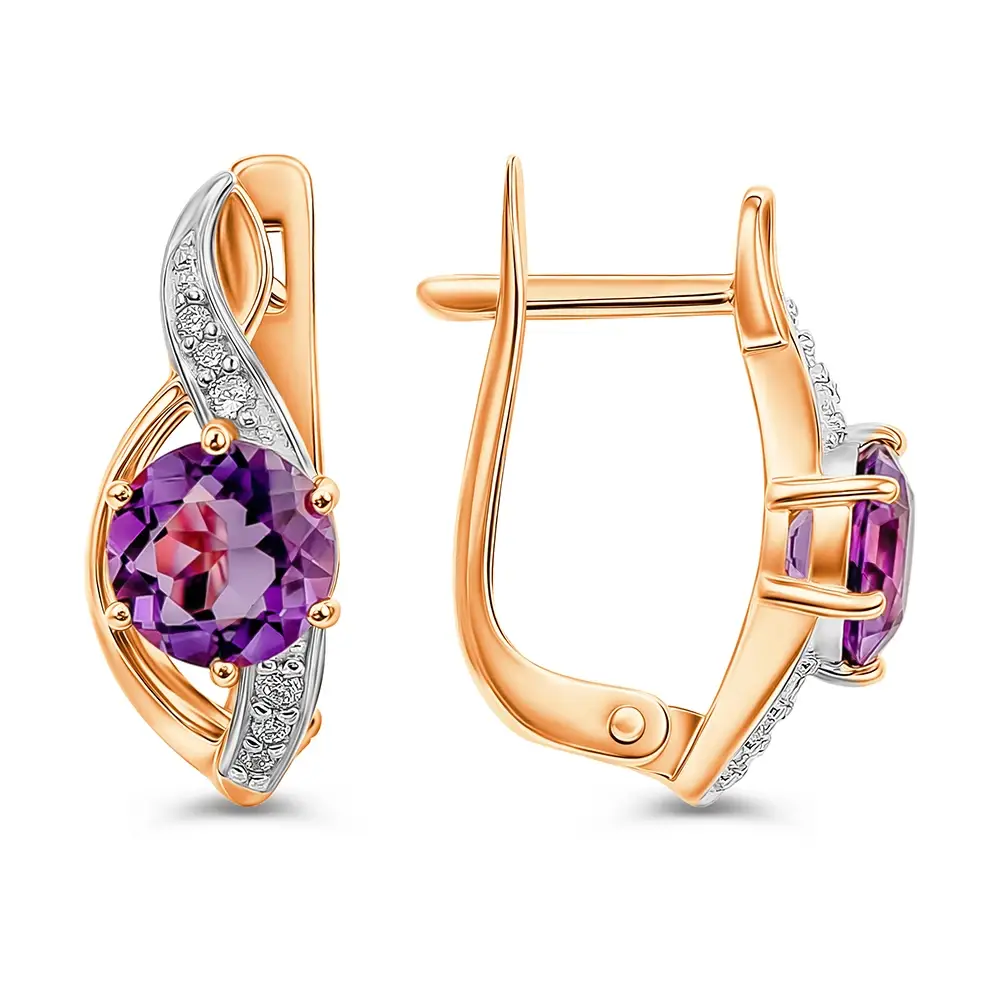 Серьги с аметистами и фианитами из красного золота 585 пробы 3