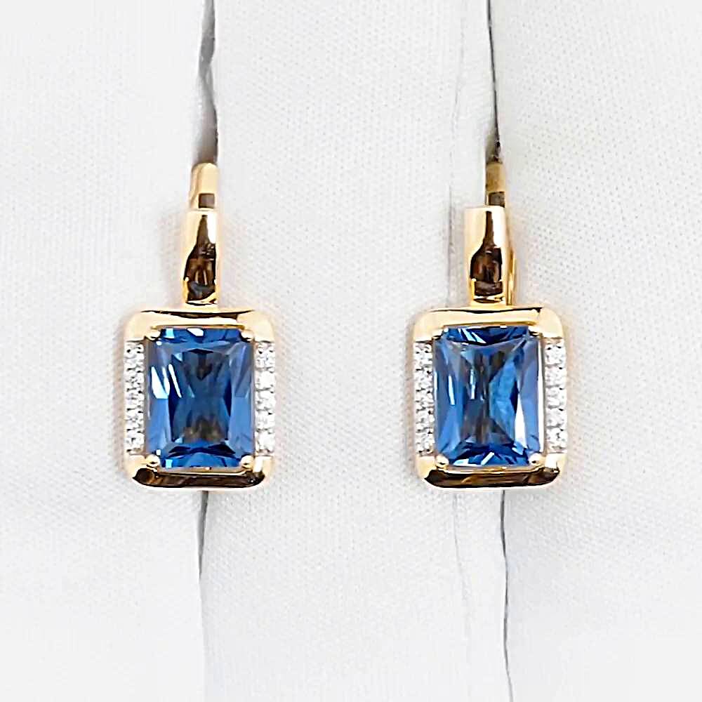 Серьги с топазом лондон и фианитами из красного золота 585 пробы