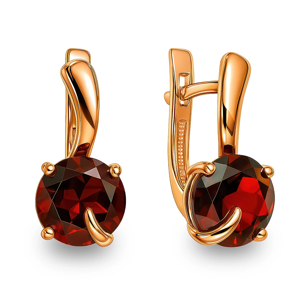 Серьги с гранатами из красного золота 585 пробы Серьги с гранатами из красного золота 585 пробы