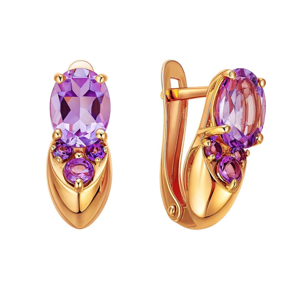 Серьги с аметистами из красного золота 585 пробы 1