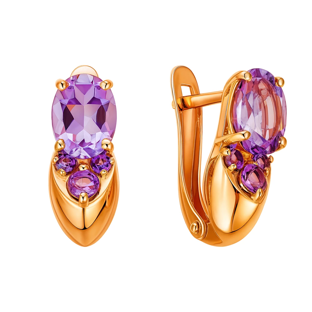 Серьги с аметистами из красного золота 585 пробы 1