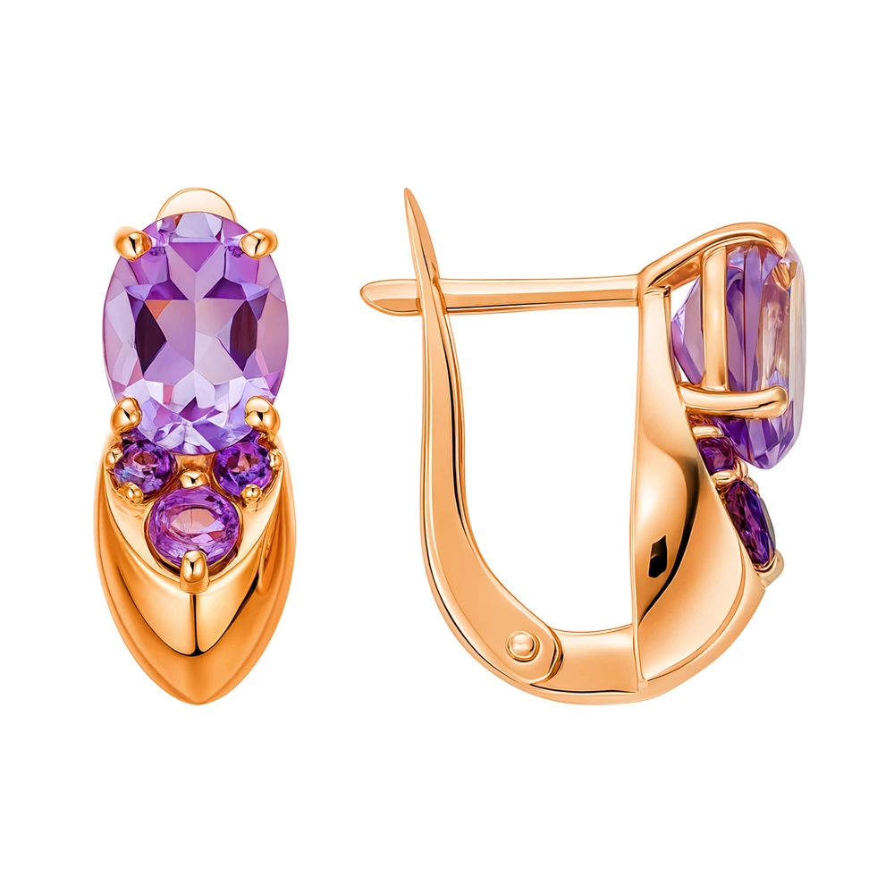 Серьги с аметистами из красного золота 585 пробы 2