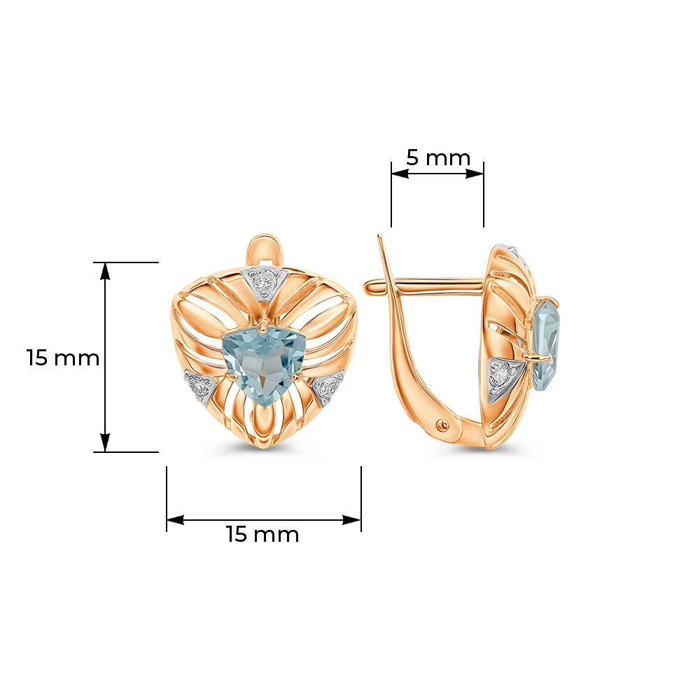 Серьги с топазами и фианитами из красного золота 585 пробы