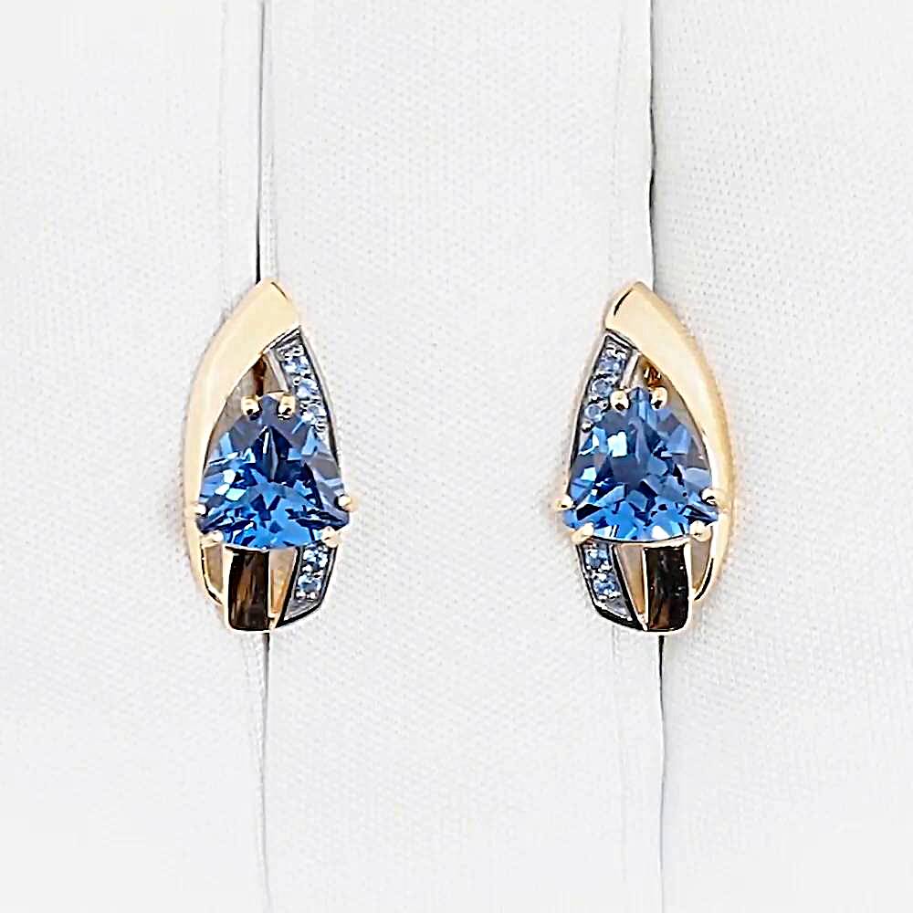 Серьги с топазом лондон и фианитами из красного золота 585 пробы Серьги с топазом лондон и фианитами из красного золота 585 пробы