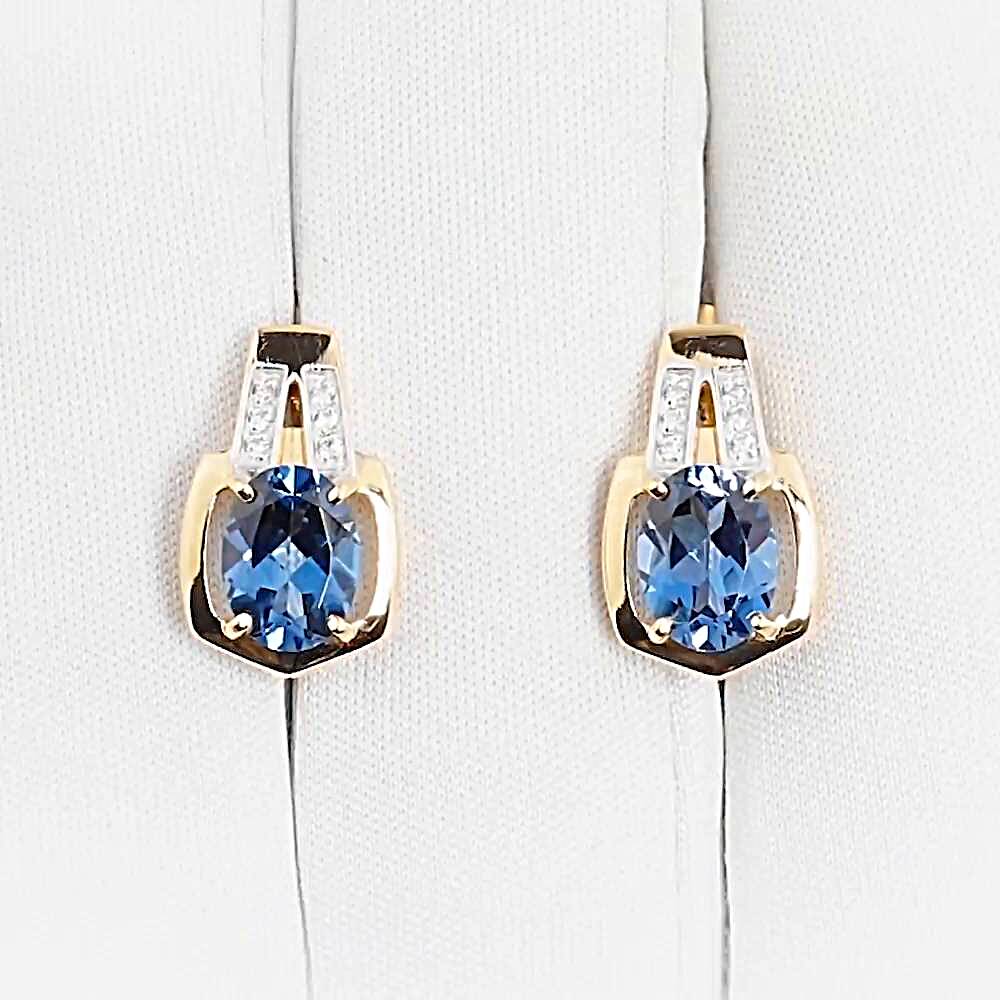 Серьги с топазом лондон и фианитами из красного золота 585 пробы