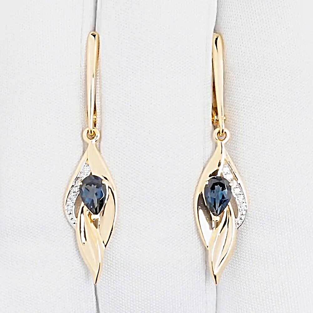 Серьги с топазом лондон и фианитами из красного золота 585 пробы Серьги с топазом лондон и фианитами из красного золота 585 пробы