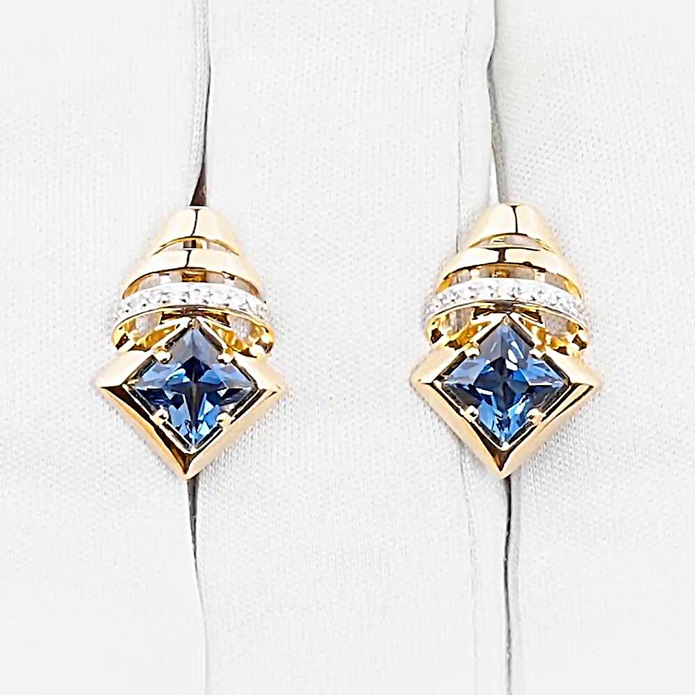 Серьги с топазом лондон и фианитами из красного золота 585 пробы