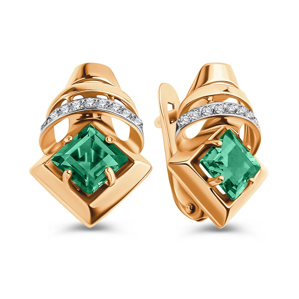 Серьги с турмалином синтетическим и фианитами из красного золота 585 пробы 1