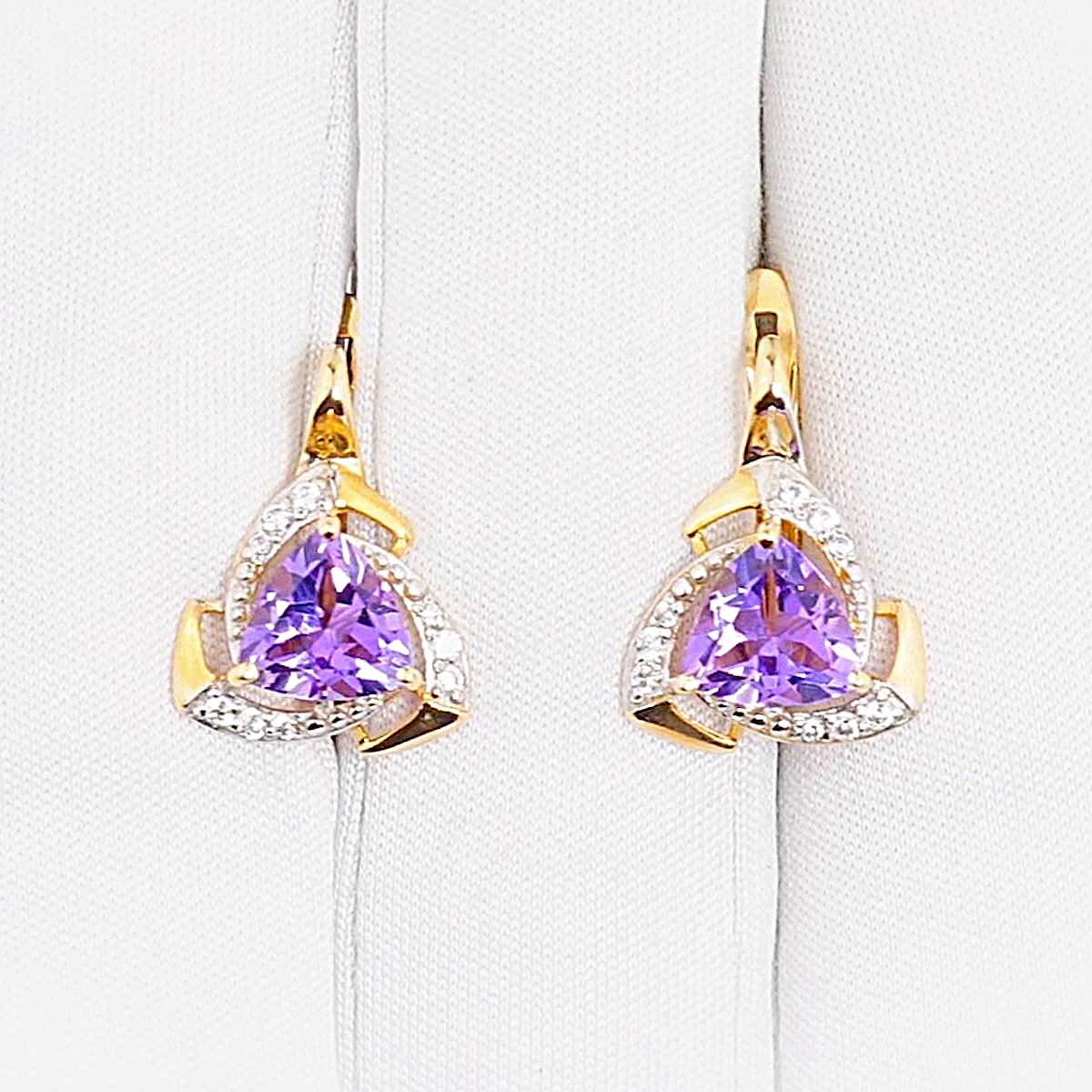 Серьги с аметистами и фианитами из красного золота 585 пробы 1