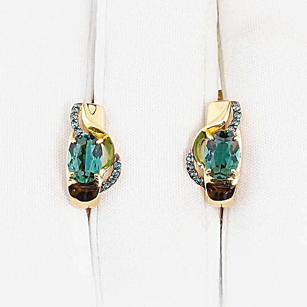 Серьги с турмалином синтетическим и фианитами из красного золота 585 пробы 1