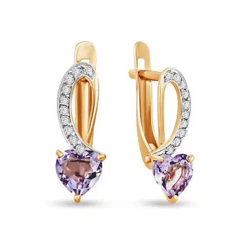 Серьги с аметистами и фианитами из красного золота 585 пробы