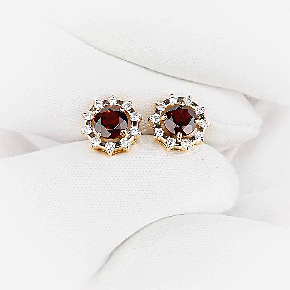 Серьги с гранатами и фианитами из красного золота 585 пробы 1