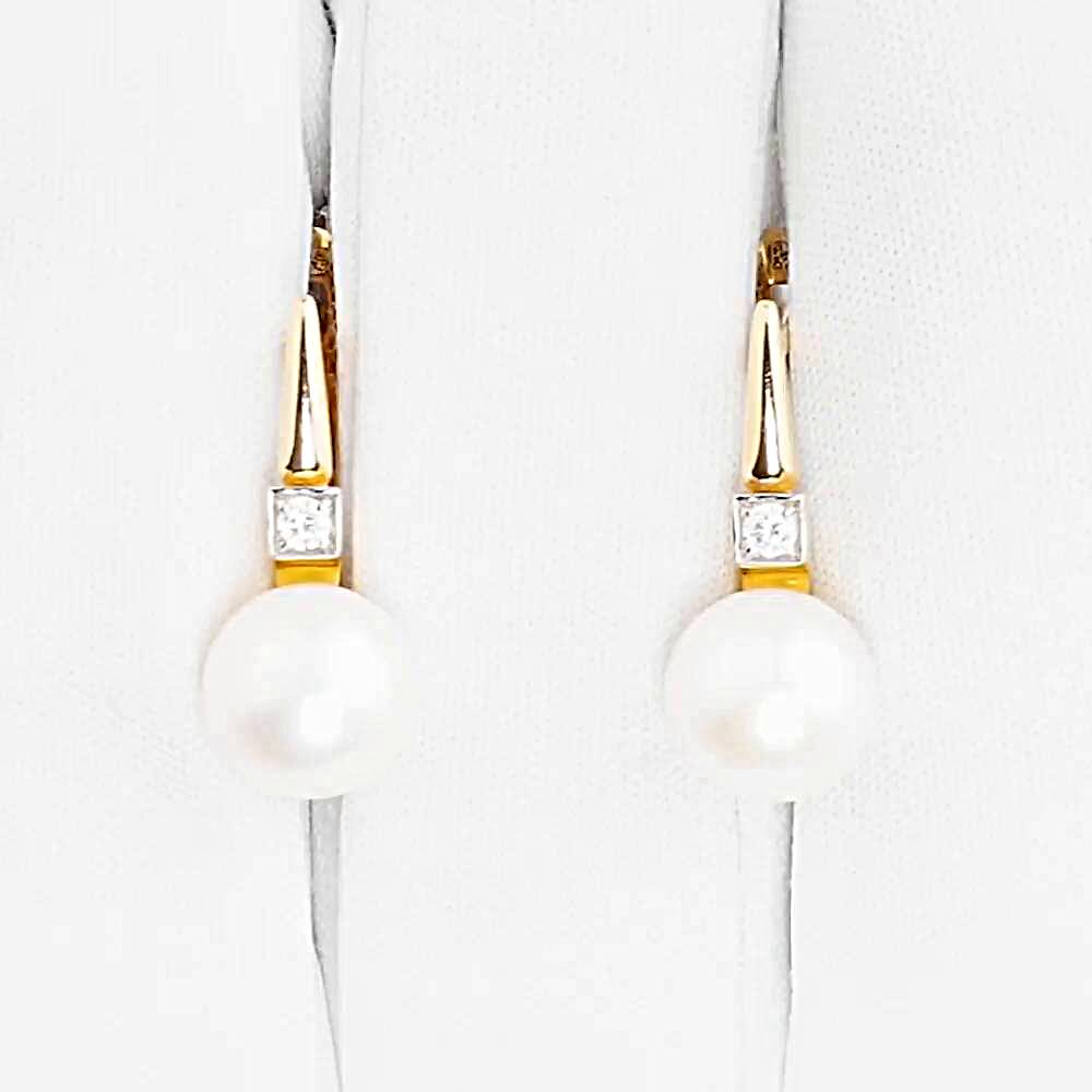 Серьги с культивированным жемчугом и фианитами из красного золота 585 пробы 1