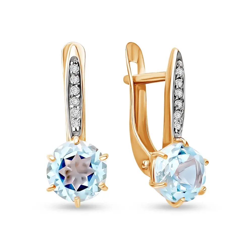 Серьги с топазами и фианитами из красного золота 585 пробы 1