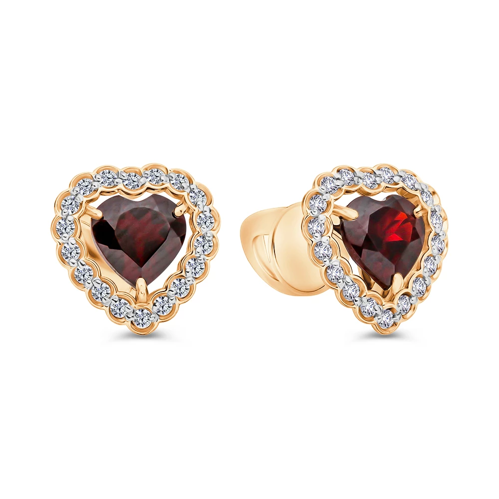 Серьги с гранатами и фианитами из красного золота 585 пробы 2
