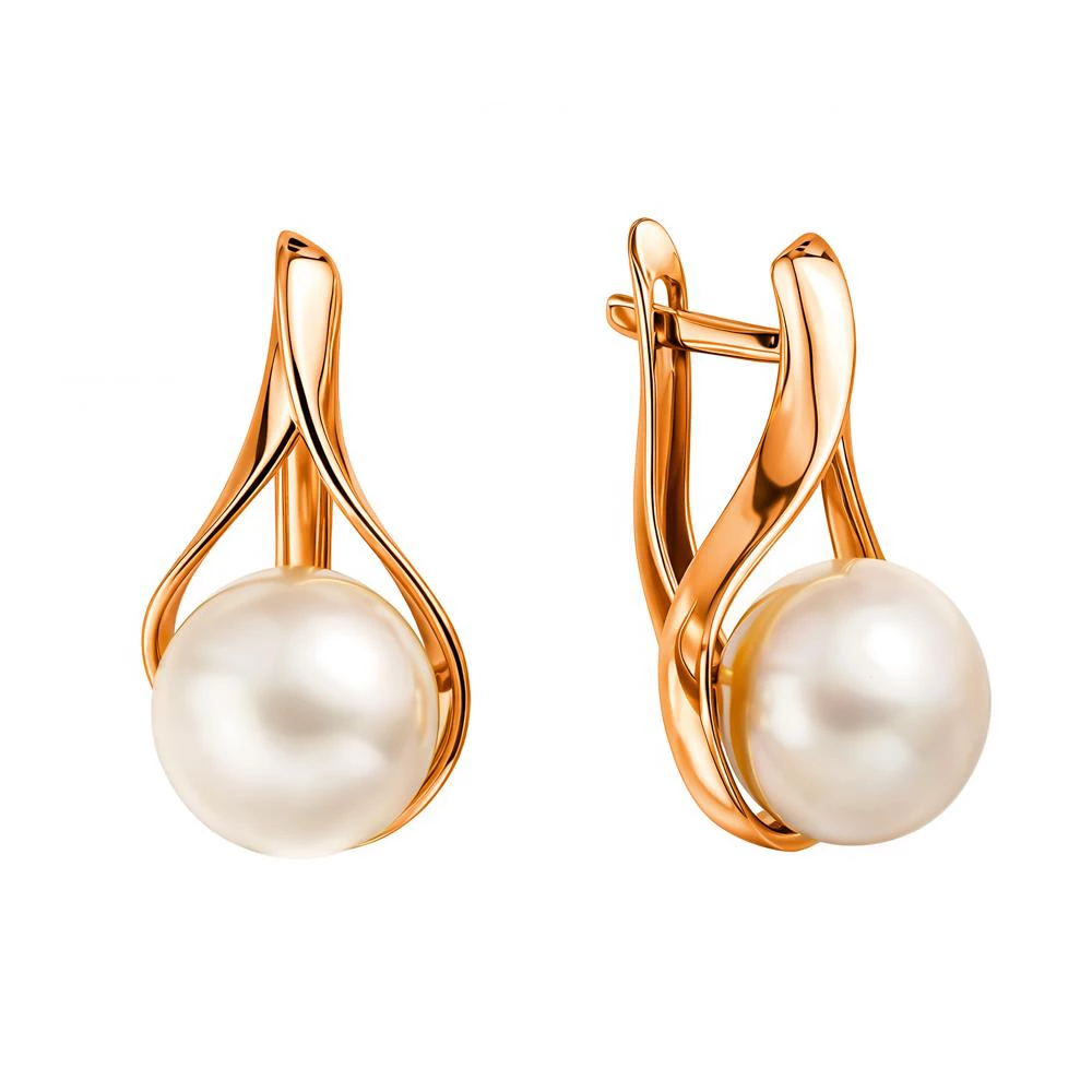 Серьги с культивированным жемчугом из красного золота 585 пробы