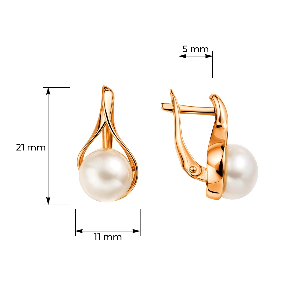 Серьги с культивированным жемчугом из красного золота 585 пробы