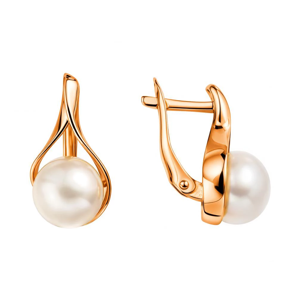 Серьги с культивированным жемчугом из красного золота 585 пробы