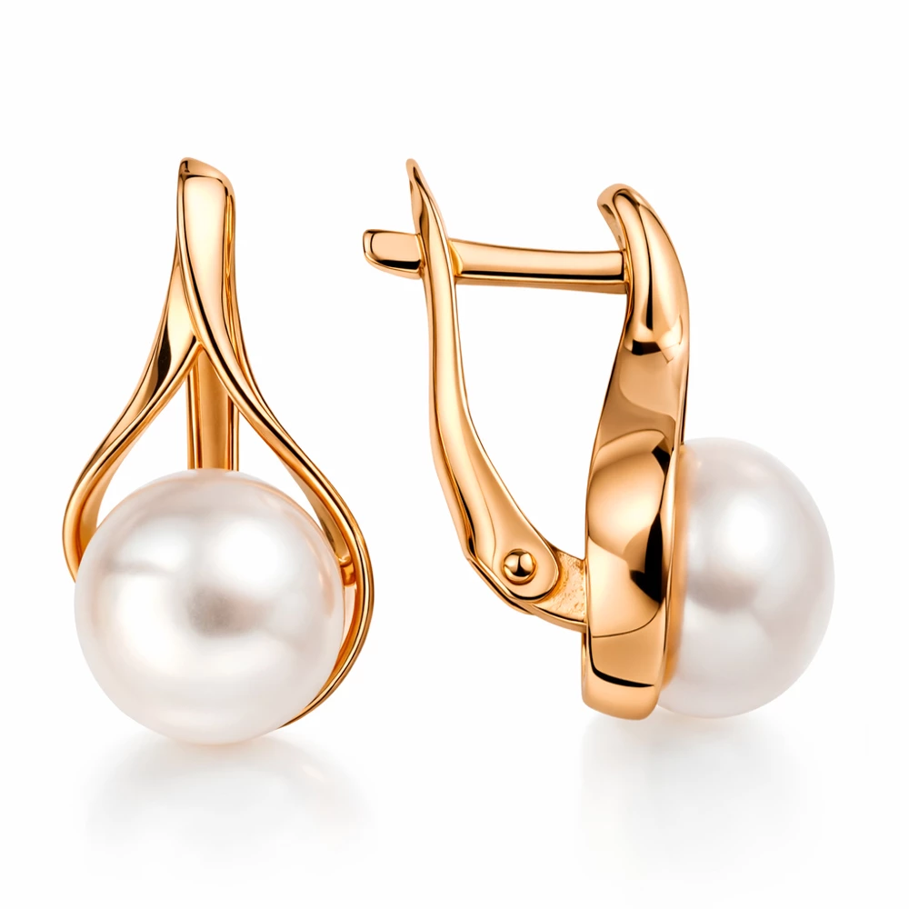 Серьги с культивированным жемчугом из красного золота 585 пробы