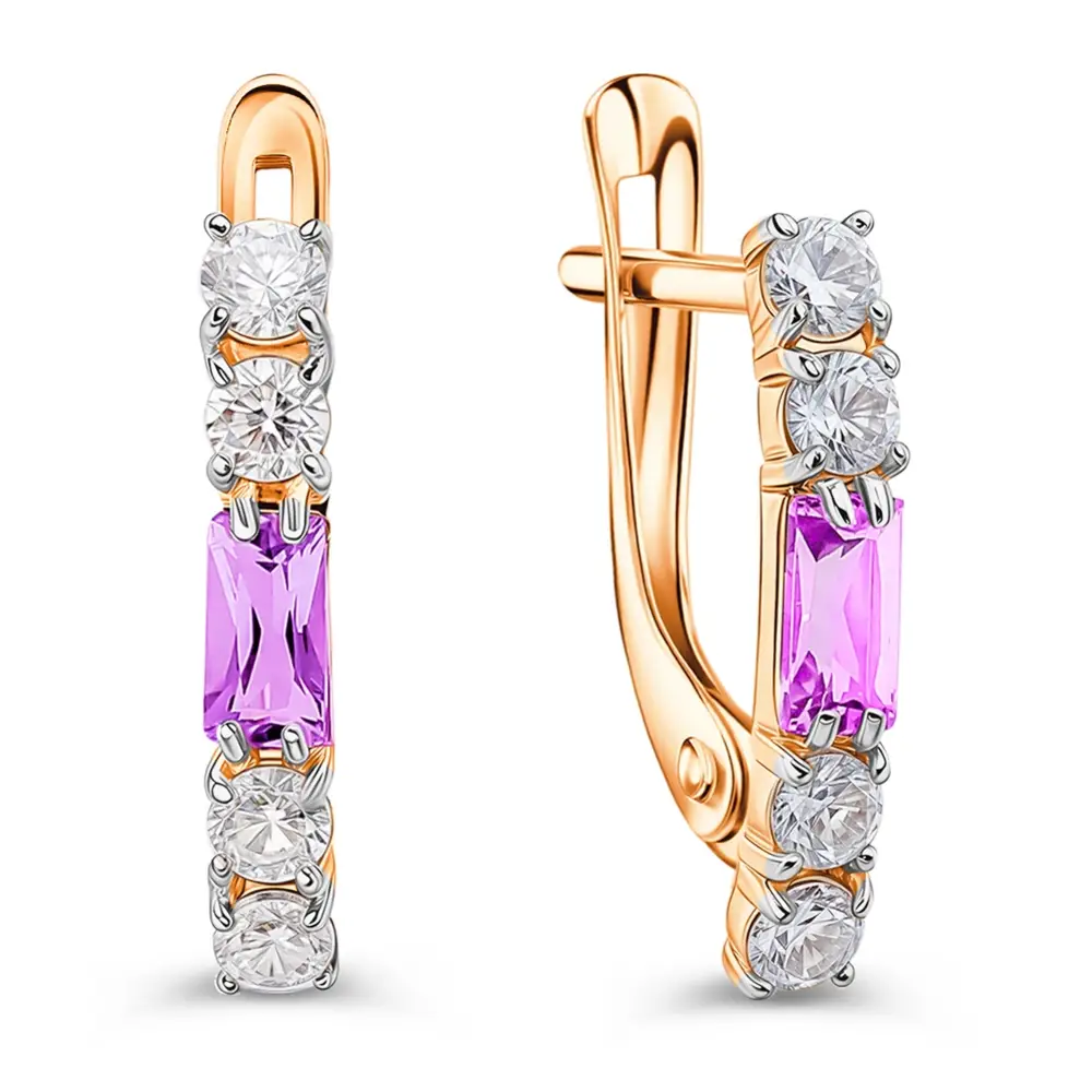 Серьги с аметистами и фианитами из красного золота 585 пробы 1