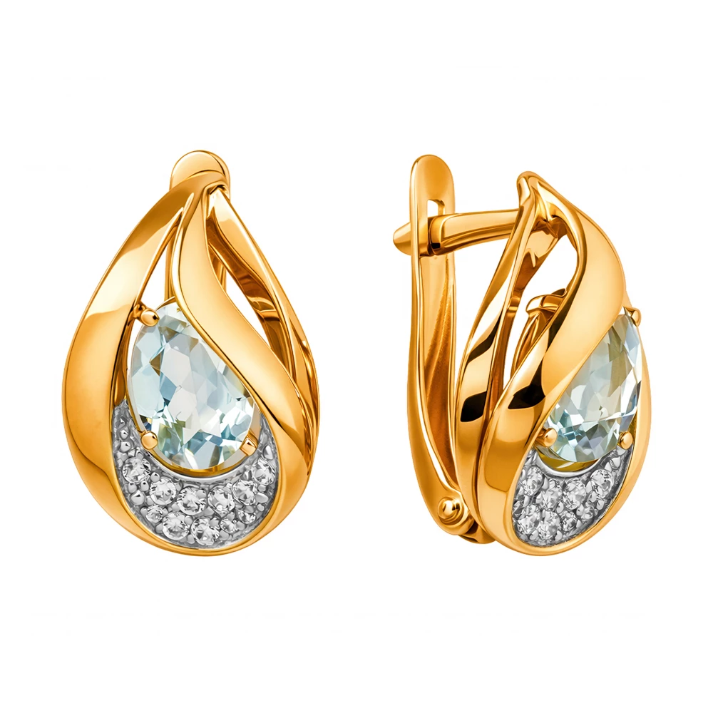 Серьги с топазами и фианитами из красного золота 585 пробы