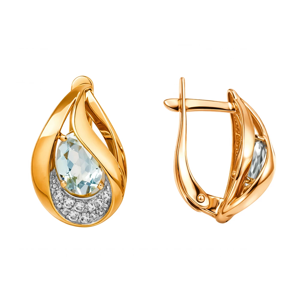 Серьги с топазами и фианитами из красного золота 585 пробы