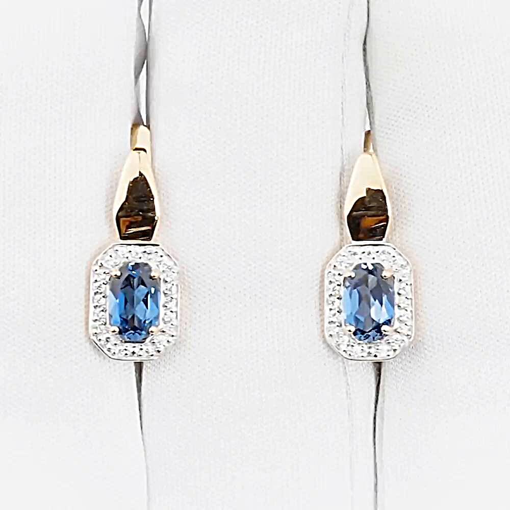 Серьги с топазом лондон и фианитами из красного золота 585 пробы 1