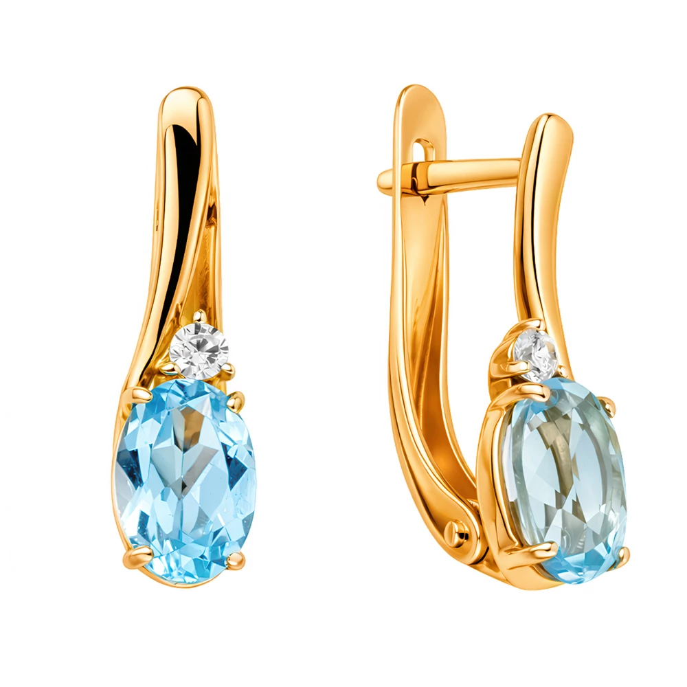 Серьги с топазами и фианитами из красного золота 585 пробы